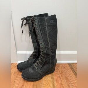 Sorel Women's Tall Lace-Up Boots in Charcoal